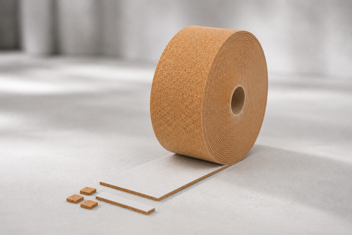 Cork die-cut parts on a roll for automated processing