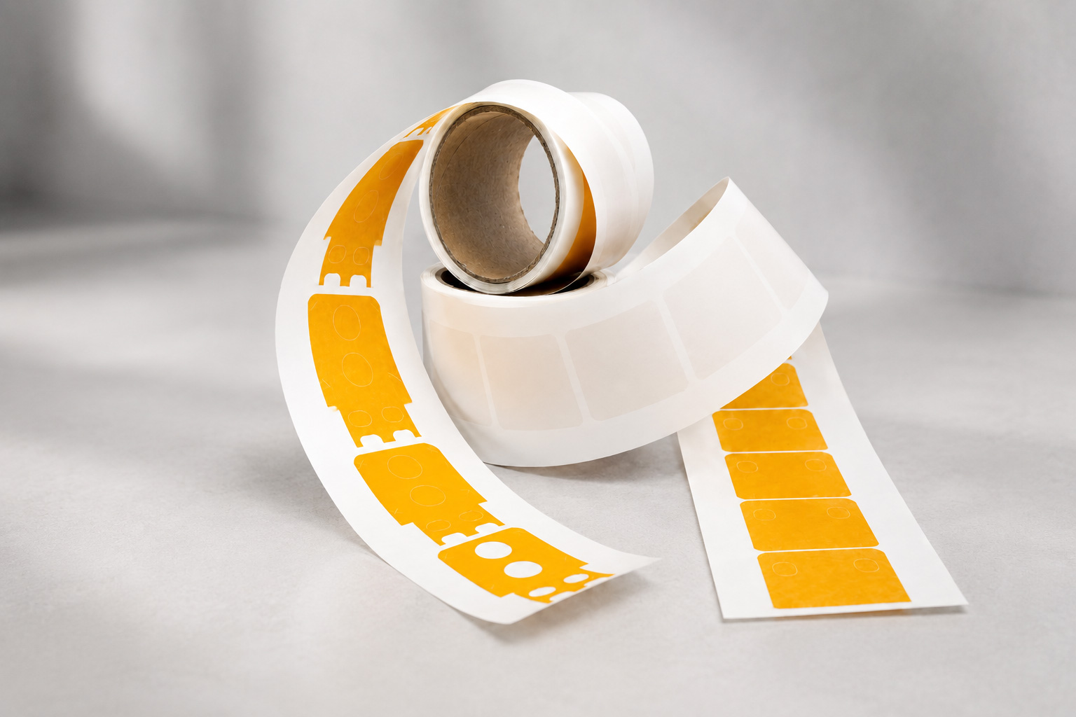 Die-cut pressure-sensitive adhesive tapes from ASTORplast – Individual adhesive parts on rolls