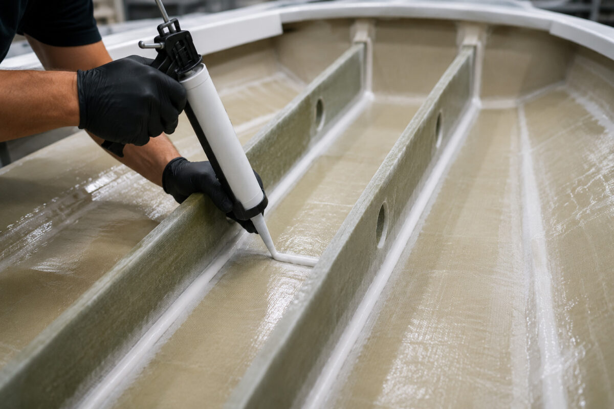 Stringer bonding with MMA structural adhesive in boatbuilding