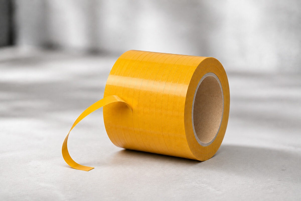 Pressure-sensitive adhesive tape on a spool with paper liner
